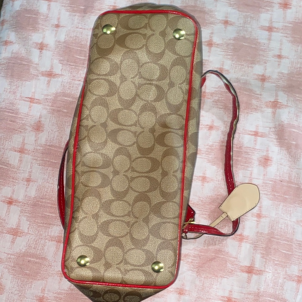 Coach Brown and Red Signature Tote - Picture 8 of 11